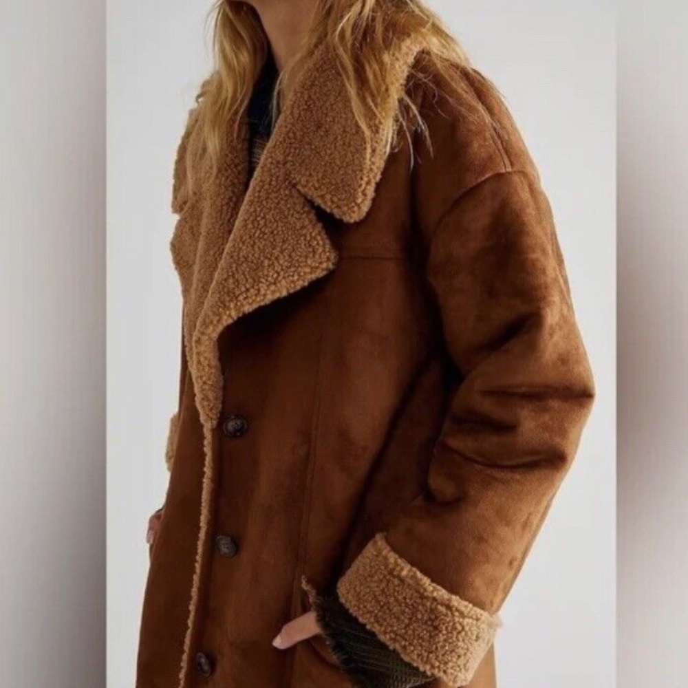 Free People Brown Diogo Shearling Leather Jacket - Picture 3 of 13